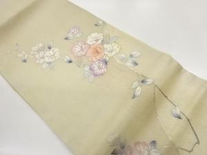 絽銀彩　花葉模様刺繍名古屋帯